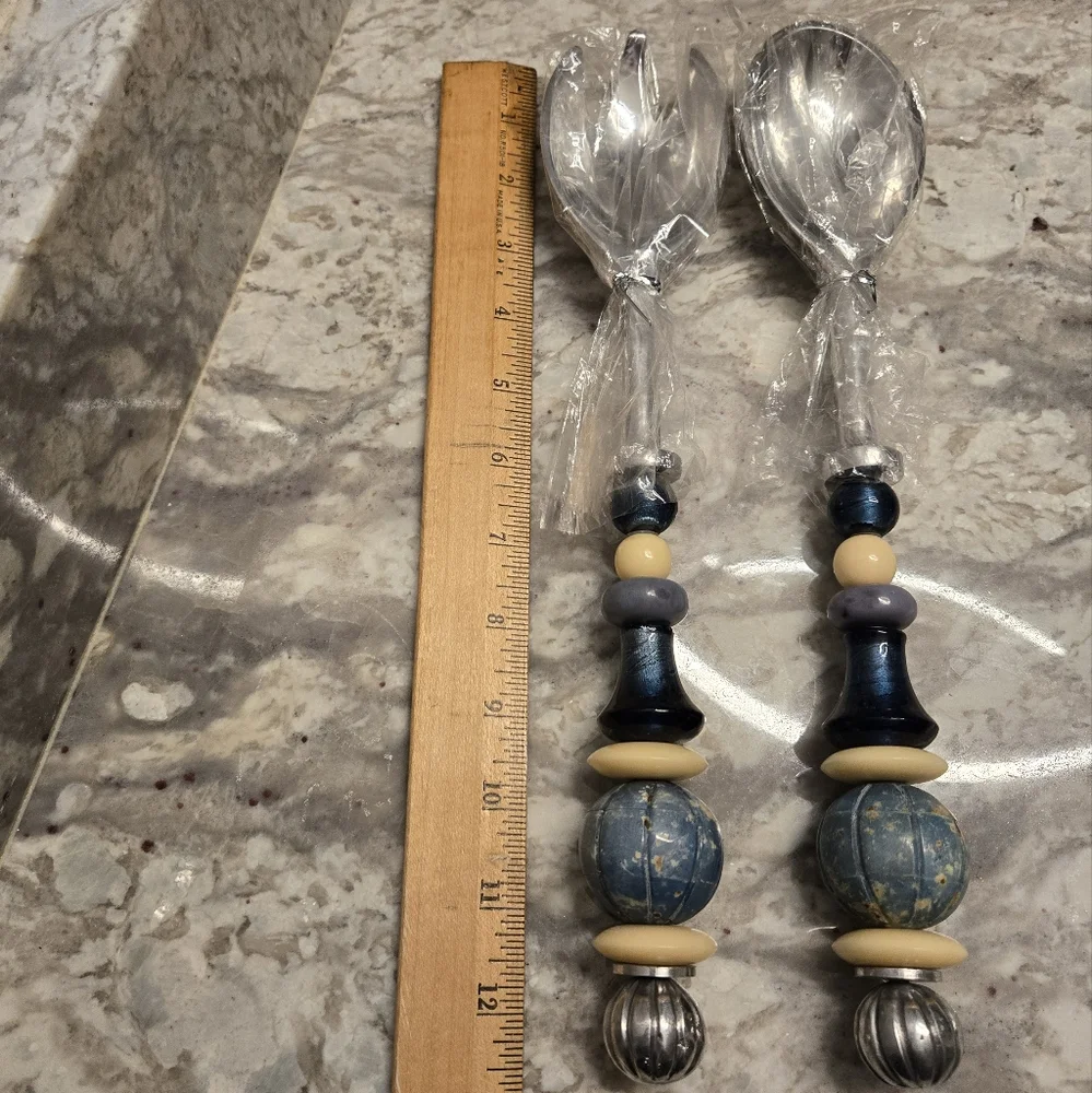 SouthCoast Beaded Handle Stainless Steel Salad Servers NEW Original Box